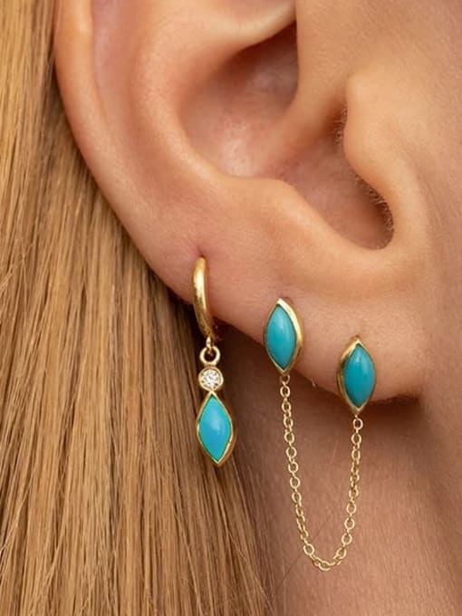 YUANFAN 925 Sterling Silver Turquoise Geometric Minimalist Huggie Earring 2