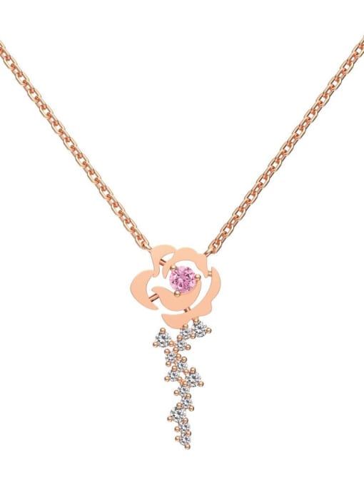 Rose Gold DY190851 S R BF 925 Sterling Silver Enamel Flower Dainty Tassel Necklace