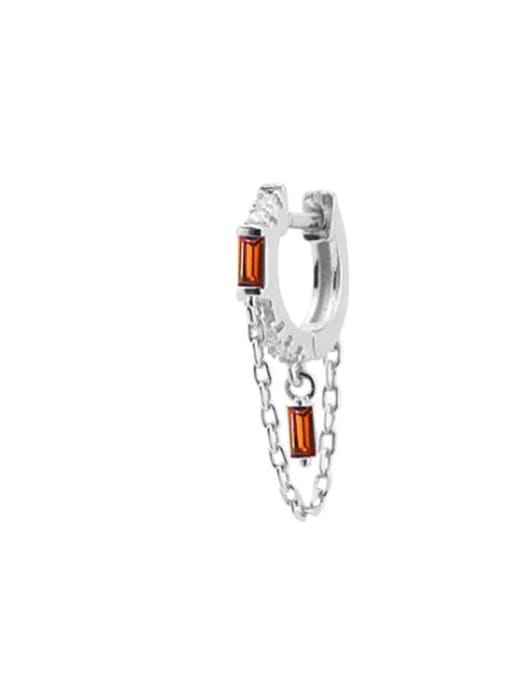 Single platinum +orange 925 Sterling Silver Cubic Zirconia Tassel Minimalist Single Earring