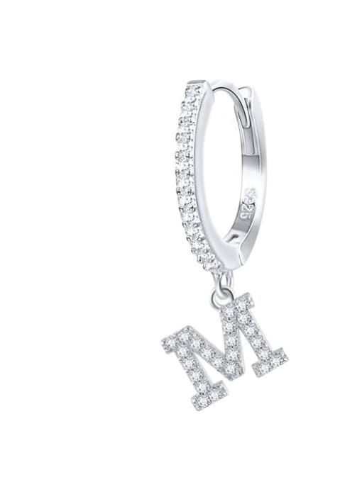 Platinum M 925 Sterling Silver Cubic Zirconia Letter Dainty Huggie Earring