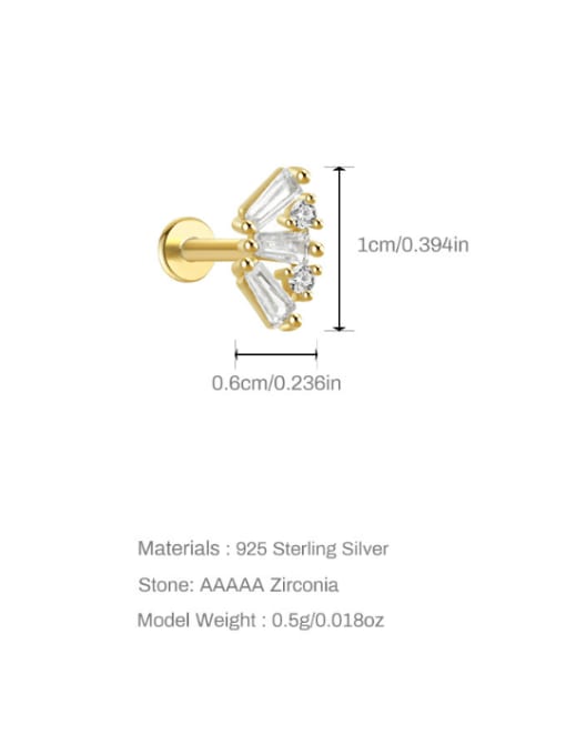 Single Gold 2 925 Sterling Silver Cubic Zirconia Geometric Dainty Single Earring