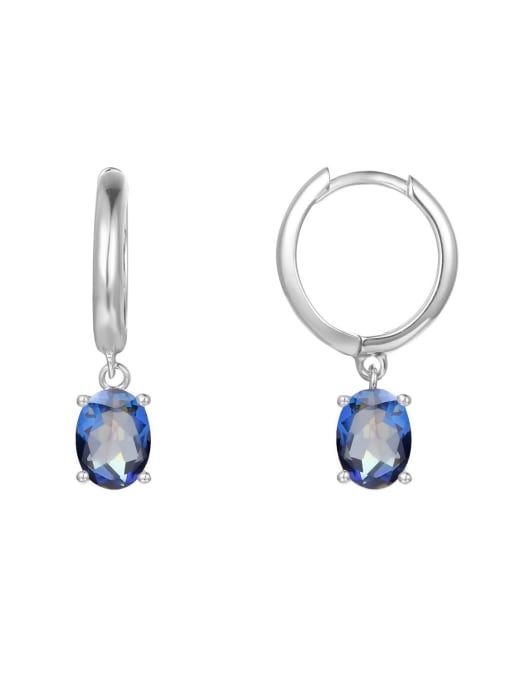 Plating Crystal Blue 925 Sterling Silver Swiss Blue Topaz Geometric Luxury Huggie Earring