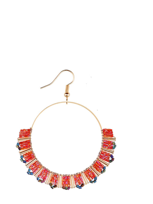 Red e68684 Alloy Bead Round Bohemia  Hand-Woven Drop Earring