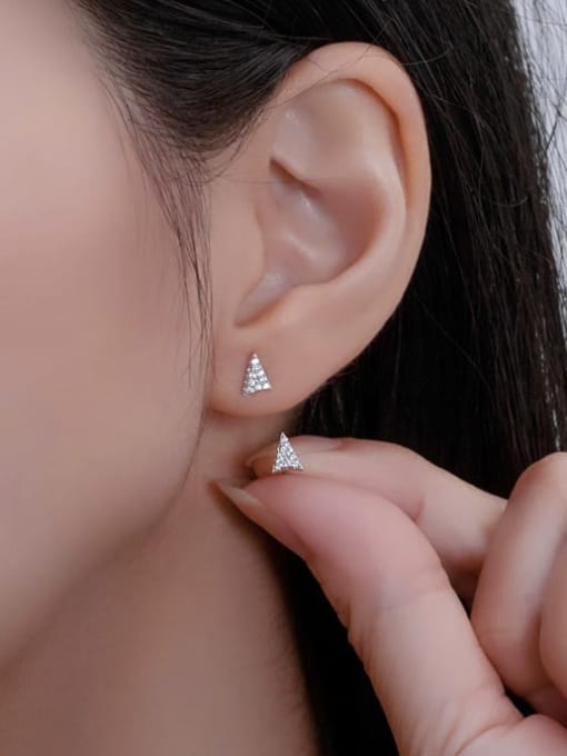 A&T Jewelry 925 Sterling Silver Cubic Zirconia Triangle Dainty Stud Earring 1