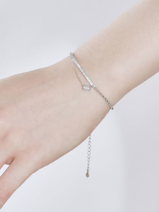 STL-Silver Jewelry 925 Sterling Silver Cubic Zirconia Geometric Minimalist Link Bracelet 2