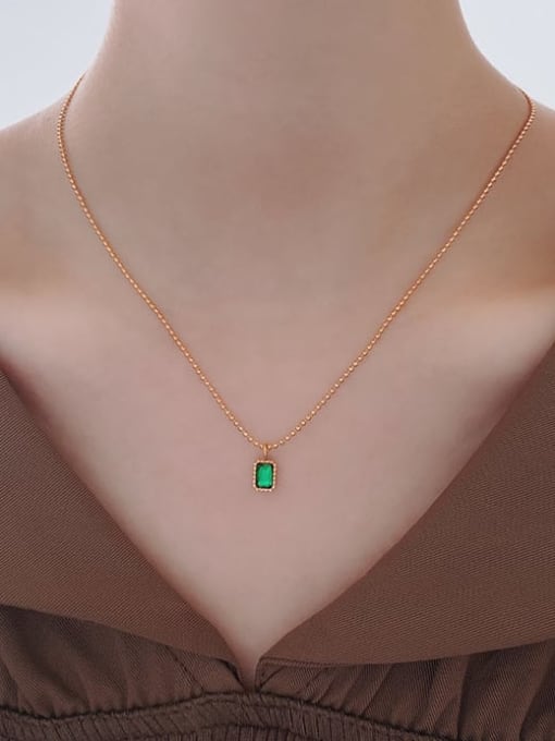 Emerald single diamond gold necklace Titanium Steel Cubic Zirconia Geometric Minimalist Necklace
