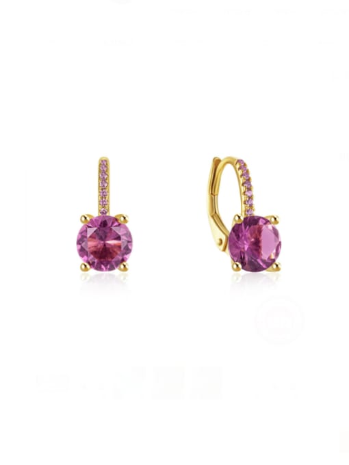 gold+purple 925 Sterling Silver Cubic Zirconia Square Minimalist Huggie Earring