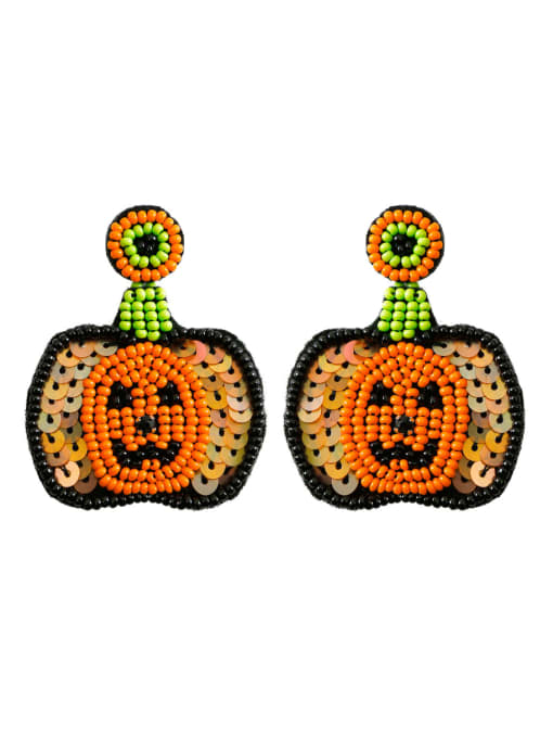 E69012 orange Miyuki Millet Bead Hand-woven exaggerated sequined rice bead ghost pumpkin  Drop Earring
