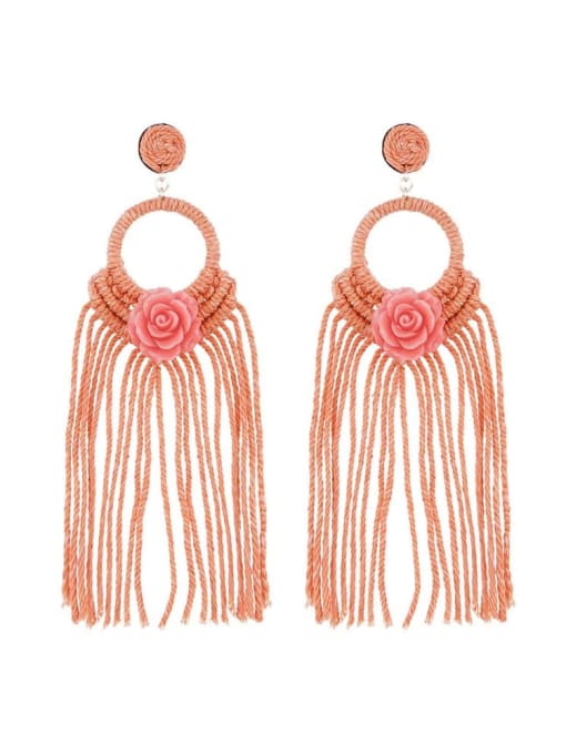 Pink e68739 Alloy Multi Color Cotton thread Flower Bohemia Pure handmade Weave Earring