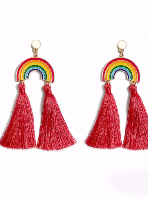 Red e68791 Alloy Cotton Rope Rainbow Bohemia Cotton Rope Drop Earring