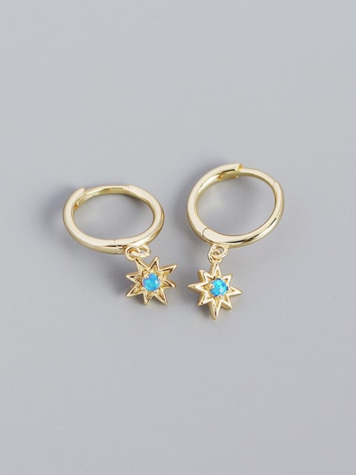 Golden 925 Sterling Silver Turquoise Star Vintage Huggie Earring