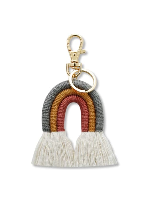 K68215 Alloy Cotton Rope  Rainbow Hand-Woven Artisan Key Chain/ Bag Pendant