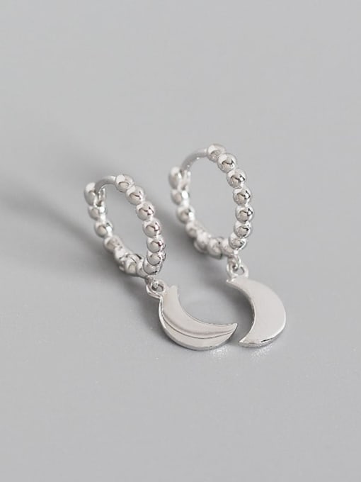 Platinum 925 Sterling Silver Bead Moon Artisan Huggie Earring
