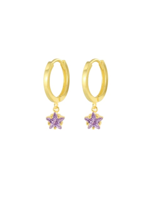 Gold +Purple 925 Sterling Silver Cubic Zirconia Geometric Dainty Huggie Earring