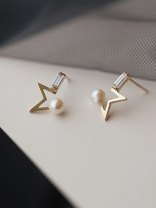 ZEMI 925 Sterling Silver Imitation Pearl Star Dainty Stud Earring 1