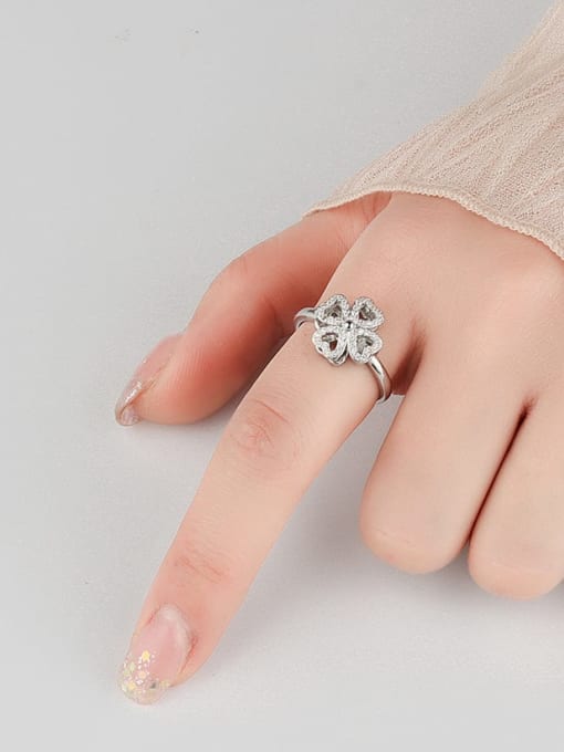 PNJ-Silver 925 Sterling Silver Cubic Zirconia Flower Dainty  Can Be Rotated Band Ring 1