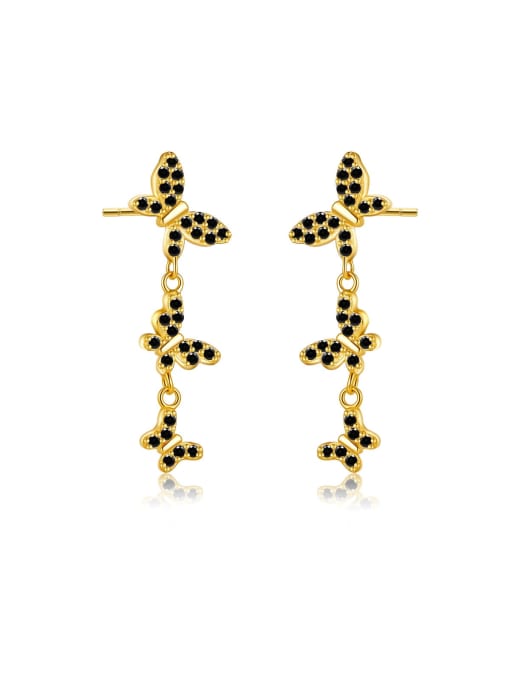 18k gold and black stone 925 Sterling Silver Cubic Zirconia Flower Dainty Stud Earring