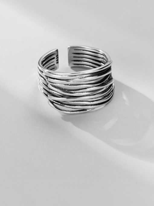 Line ring 925 Sterling Silver Irregular Vintage Stackable Ring