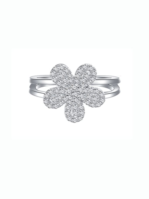 A&T Jewelry 925 Sterling Silver Cubic Zirconia Flower Luxury Band Ring 0