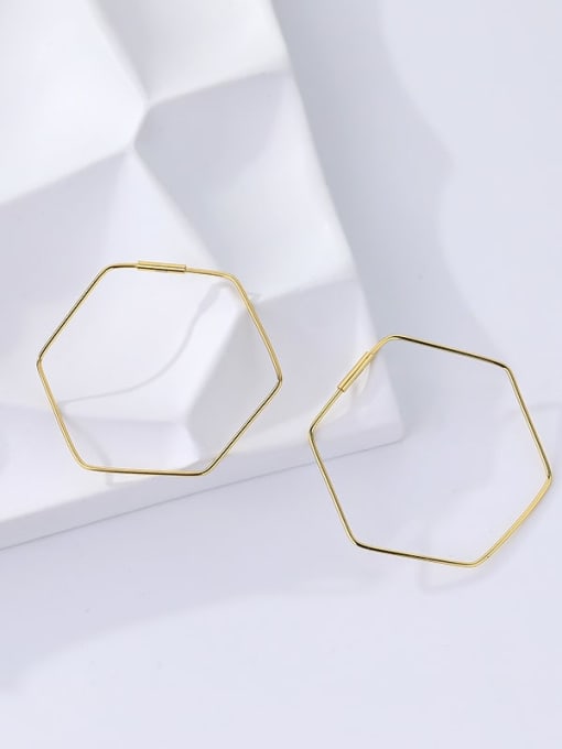 E1743 Gold 925 Sterling Silver Hexagon Line Minimalist Huggie Earring