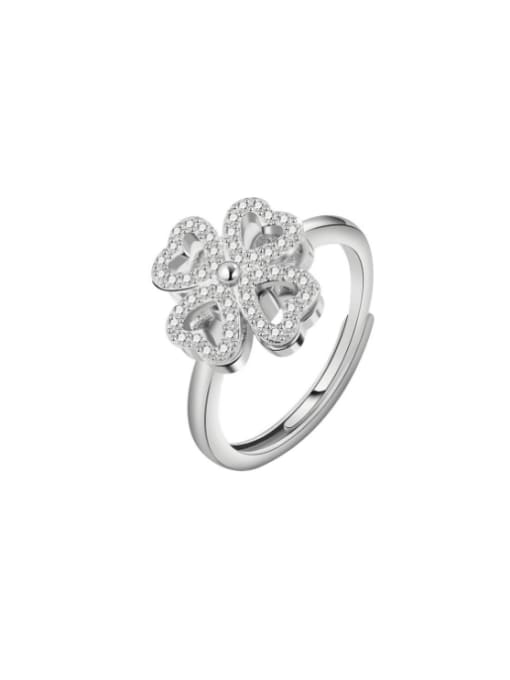 PNJ-Silver 925 Sterling Silver Cubic Zirconia Flower Dainty  Can Be Rotated Band Ring 0