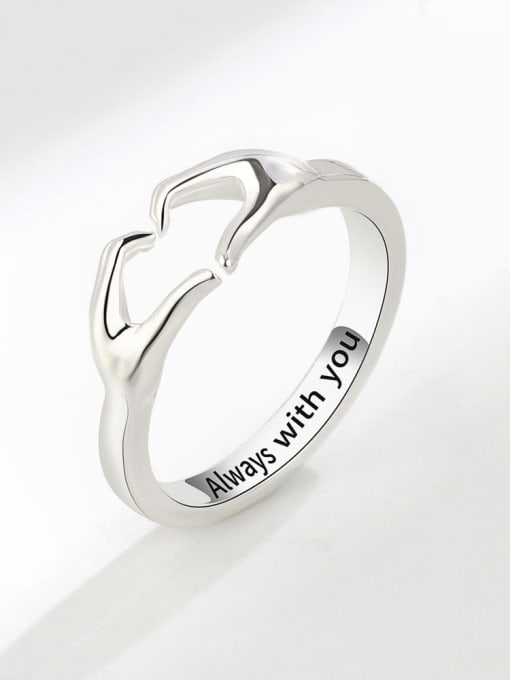 silvery 925 Sterling Silver Heart Minimalist Band Ring
