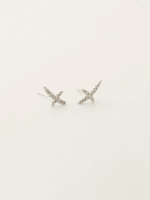platinum 925 Sterling Silver Cubic Zirconia Cross Minimalist Stud Earring