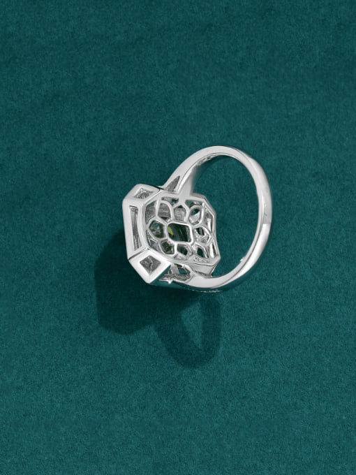 A&T Jewelry 925 Sterling Silver High Carbon Diamond Geometric Luxury Cocktail Ring 2