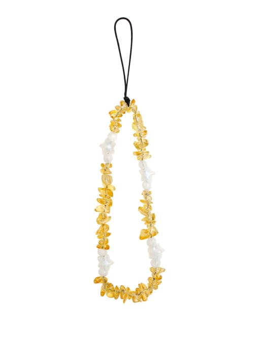 P68025 yellow Beaded Pearl Natural Crushed Citrine Crystal Phone Lanyard  Mobile Accessories
