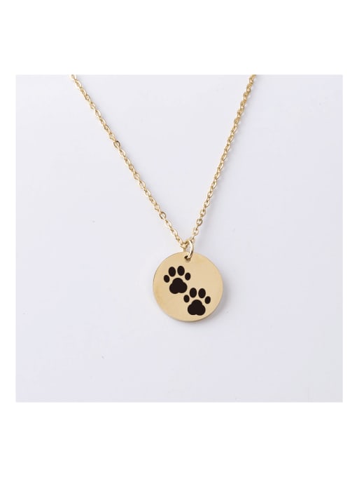 MEN PO Stainless steel disc engraving dog paw pattern pendant necklace 0