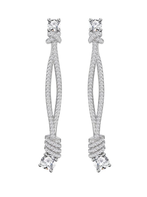 A&T Jewelry 925 Sterling Silver Cubic Zirconia Geometric Luxury Threader Earring 0