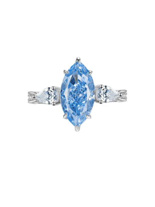Sea Blue Treasure Ring 925 Sterling Silver High Carbon Diamond Geometric Luxury Band Ring