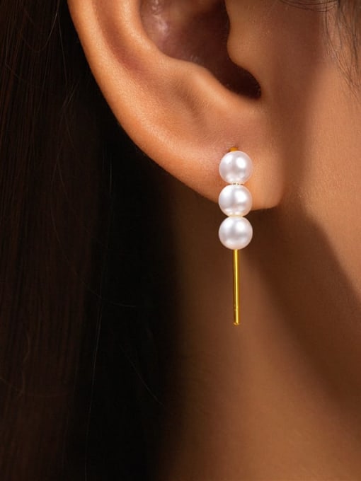 YUANFAN 925 Sterling Silver Imitation Pearl Irregular Minimalist Hook Earring 1