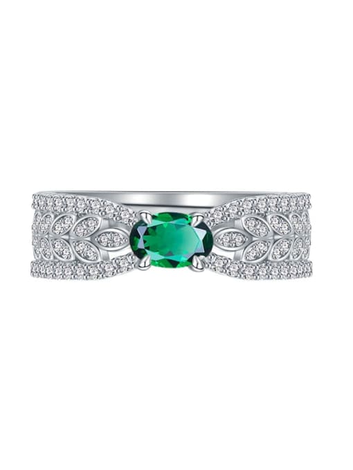 Emerald 925 Sterling Silver High Carbon Diamond Geometric Luxury Band Ring
