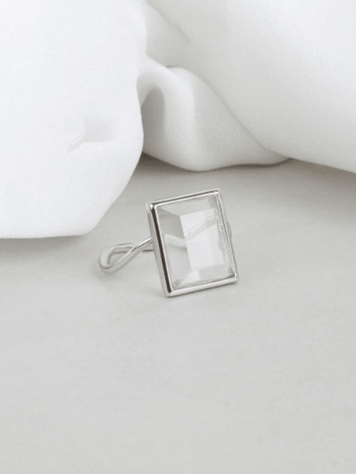 PNJ-Silver 925 Sterling Silver Glass Stone Geometric Minimalist Band Ring 3