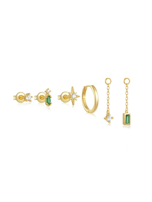 6 pieces per set in gold Brass Cubic Zirconia Geometric Minimalist Huggie Set Earring