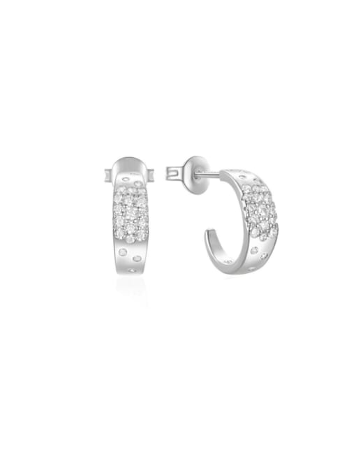 Platinum 2 Brass Cubic Zirconia C Shape Minimalist Stud Earring