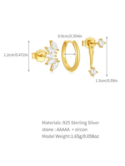 3 pieces per set in gold 1 925 Sterling Silver Cubic Zirconia Geometric Dainty Huggie Earring