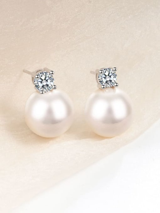 white Pearl 12MM 925 Sterling Silver Imitation Pearl Geometric Dainty Drop Earring