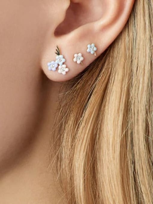 YUANFAN 925 Sterling Silver Enamel Flower Cute Stud Earring 1