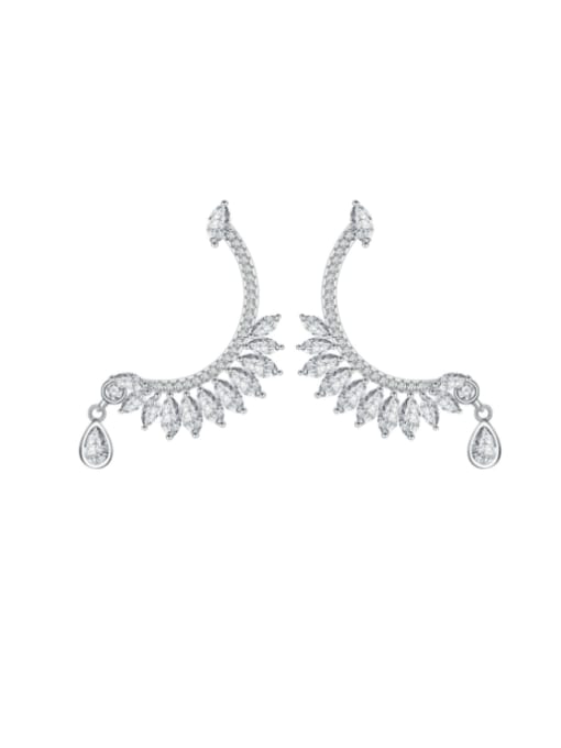 A&T Jewelry 925 Sterling Silver Cubic Zirconia Feather Dainty Stud Earring 0