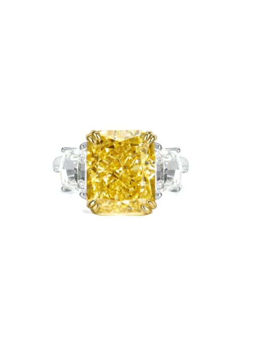 Yellow 925 Sterling Silver High Carbon Diamond Geometric Luxury Cocktail Ring