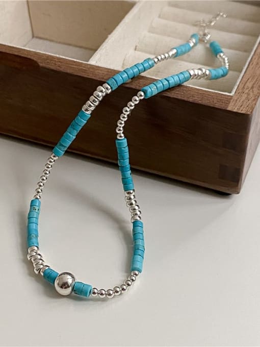 Rice Bead Necklace 925 Sterling Silver Turquoise Trend Beaded Necklace