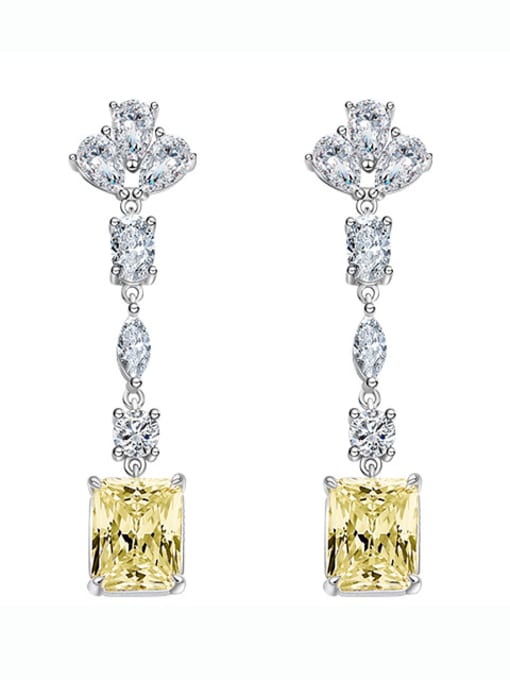 Yellow 925 Sterling Silver Artificial High Carbon Diamond Geometric Luxury Earring