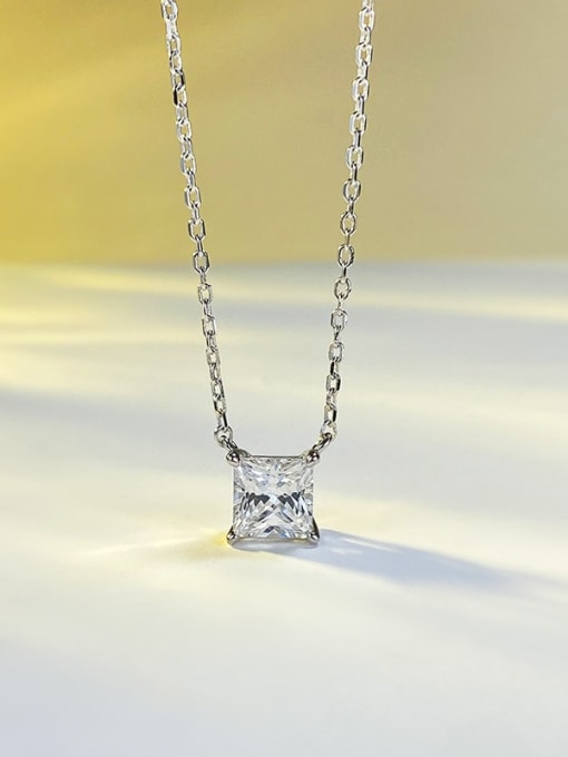 M&J 925 Sterling Silver High Carbon Diamond Square Minimalist Necklace 2