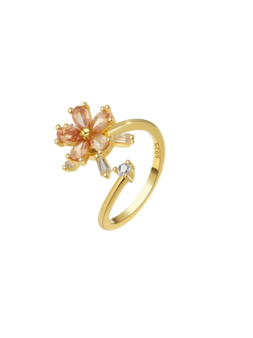 18K Gold 925 Sterling Silver Rhinestone Flower Rotate Dainty Band Ring