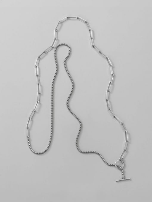 ARTTI 925 Sterling Silver Geometric Minimalist Asymmetrical Hollow Chain Necklace 0