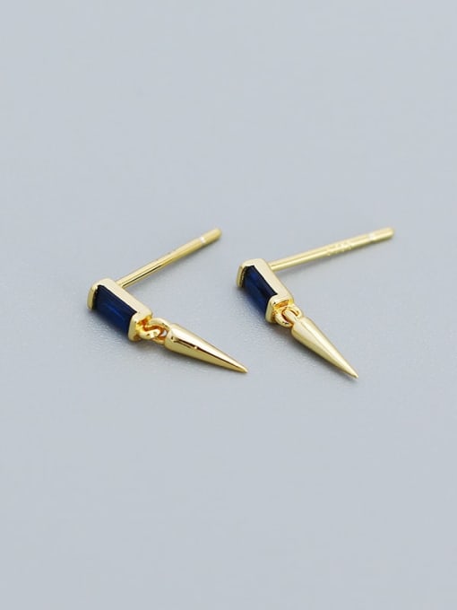 Golden (Blue Stone) 925 Sterling Silver Cubic Zirconia Geometric Minimalist Stud Earring