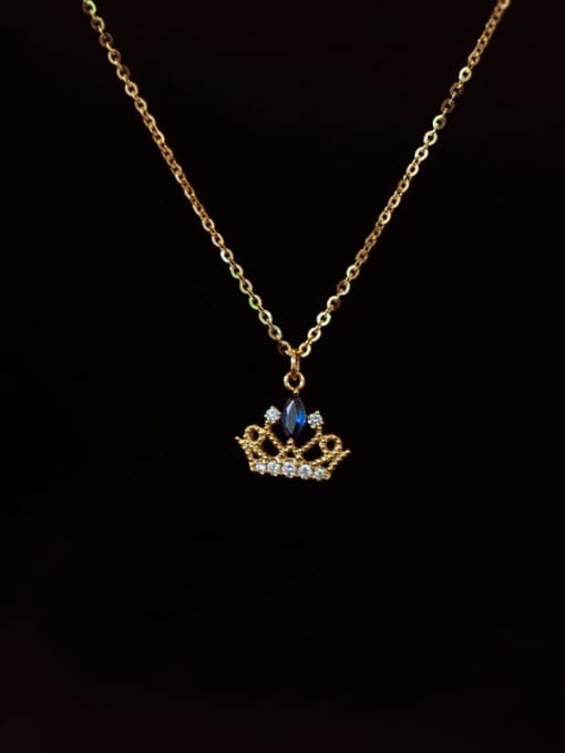 ZEMI 925 Sterling Silver Cubic Zirconia Blue Crown Dainty Necklace
