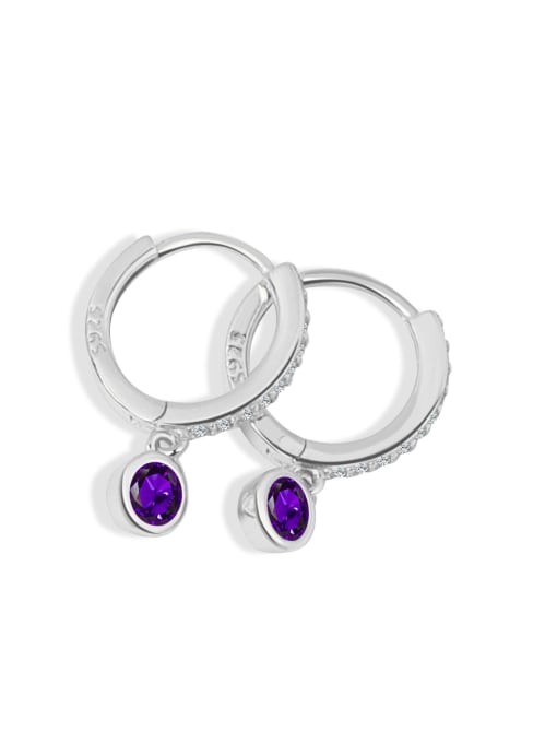 Purple (platinum) 925 Sterling Silver Cubic Zirconia Geometric Minimalist Huggie Earring